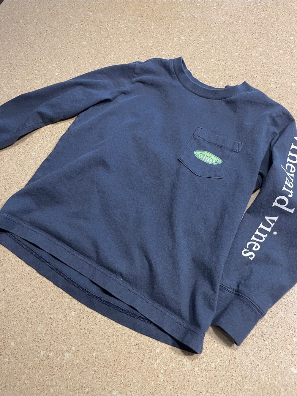 Vineyard Vines Navy Long-Sleeve Pocket Tee with Sleeve Logo